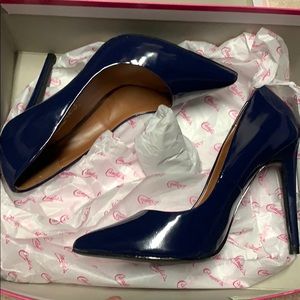 Patent leather navy dress shoes